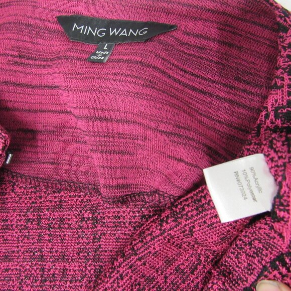 Ming Wang Pink Black Textured Knit Artsy Cardigan Jacket sz L Workwear Career - Picture 3 of 4